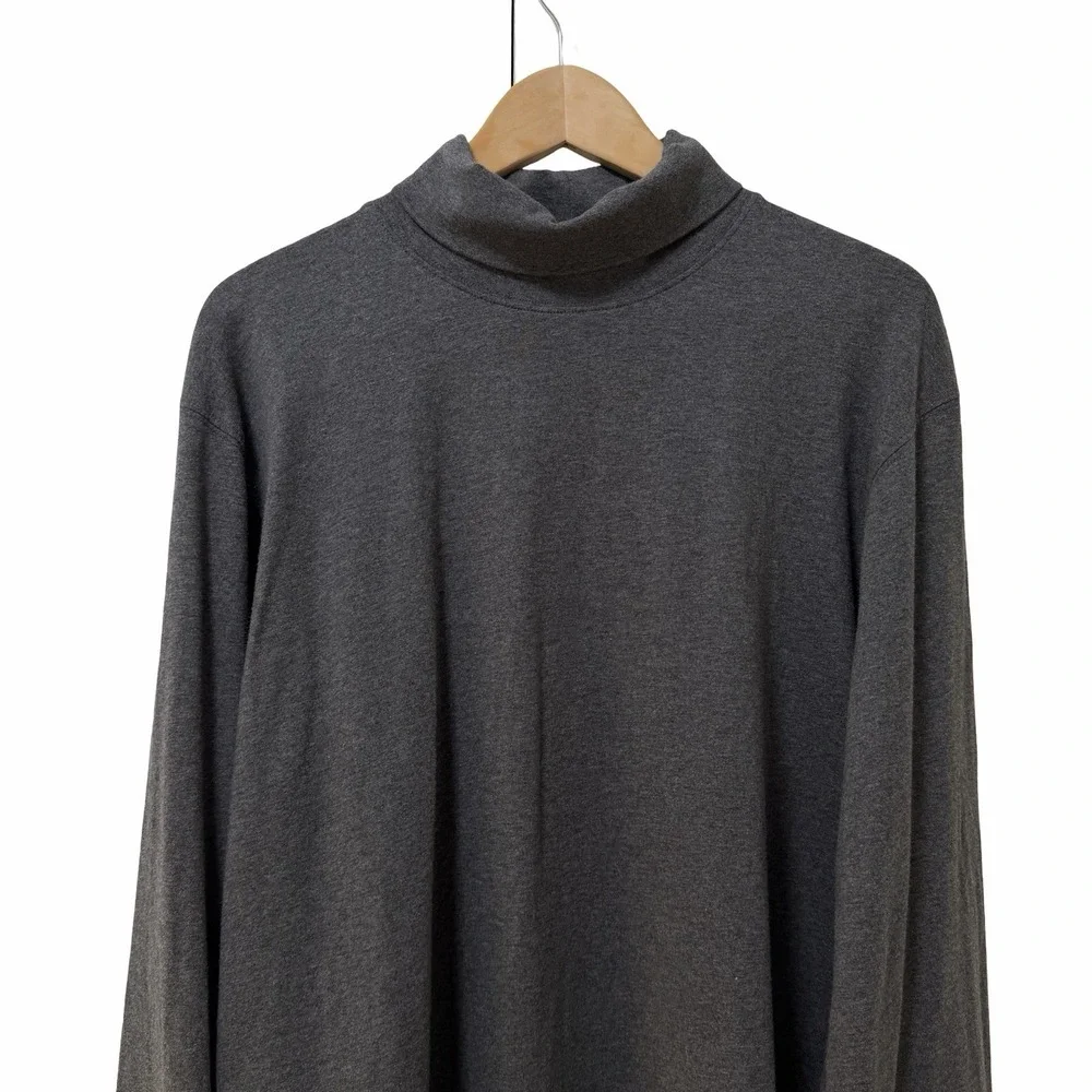 LL Bean‎ Carefree Unshrinkable Turtleneck Cotton Top Mens Size LT Gray Layers
